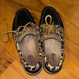 Sperry cheetah Black and Gold Boat Shoes